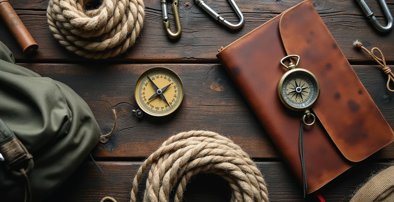 Adventure gear organized in trinity layers showing survival sanity and growth items