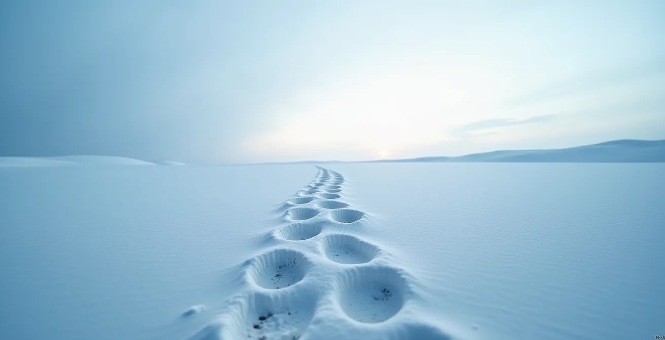 Wide landscape showing individual footsteps merging into a collective path