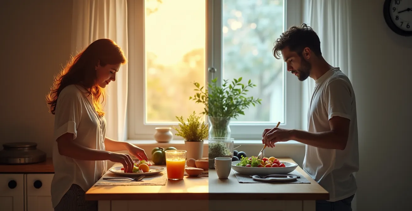 Day-night cycle showing optimal meal timing for hormone balance