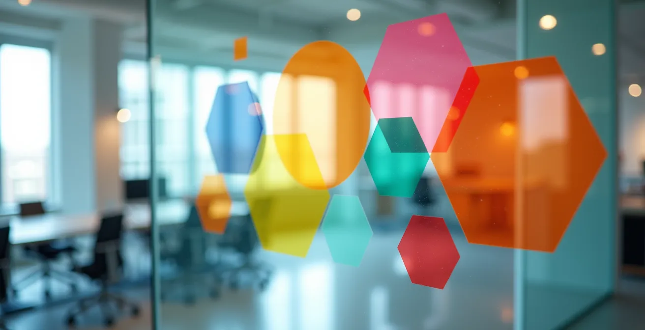 Abstract visualization of team cognitive diversity through colorful geometric shapes representing different thinking styles