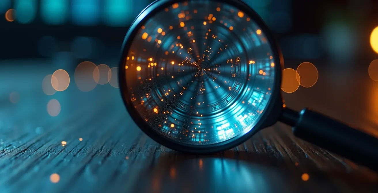 Macro shot of monitoring tools and intelligence gathering metaphor