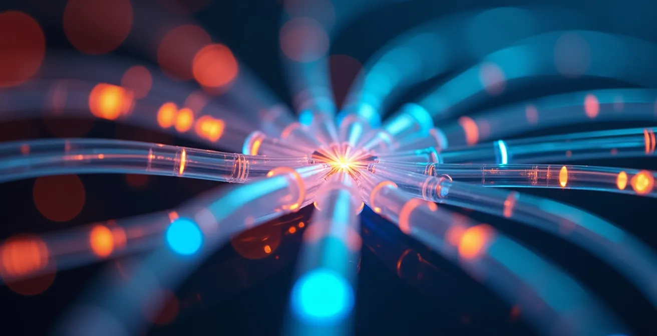 Macro shot of interconnected fiber optic cables representing global diplomatic networks