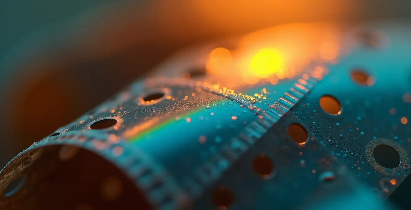 Macro detail of film production elements symbolizing creative and commercial balance