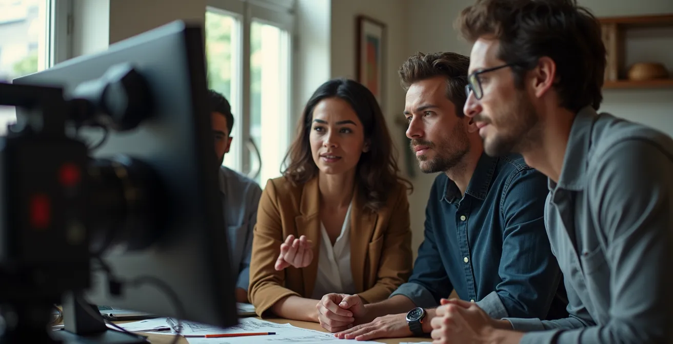 Diverse film production scenes from different international markets