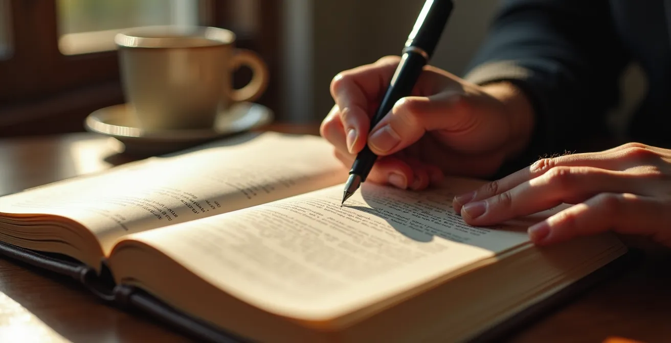 Close-up of hands writing in a wellness journal with morning sunlight streaming across the page