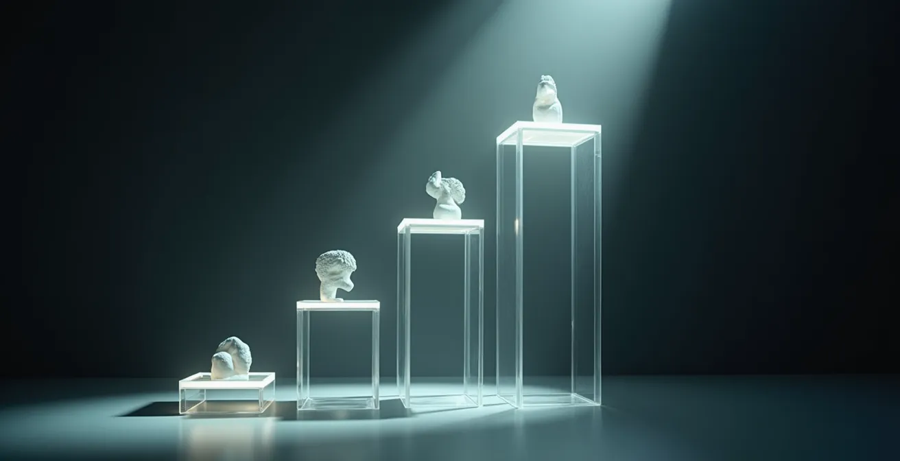 Visual metaphor showing customer journey through abstract job completion stages