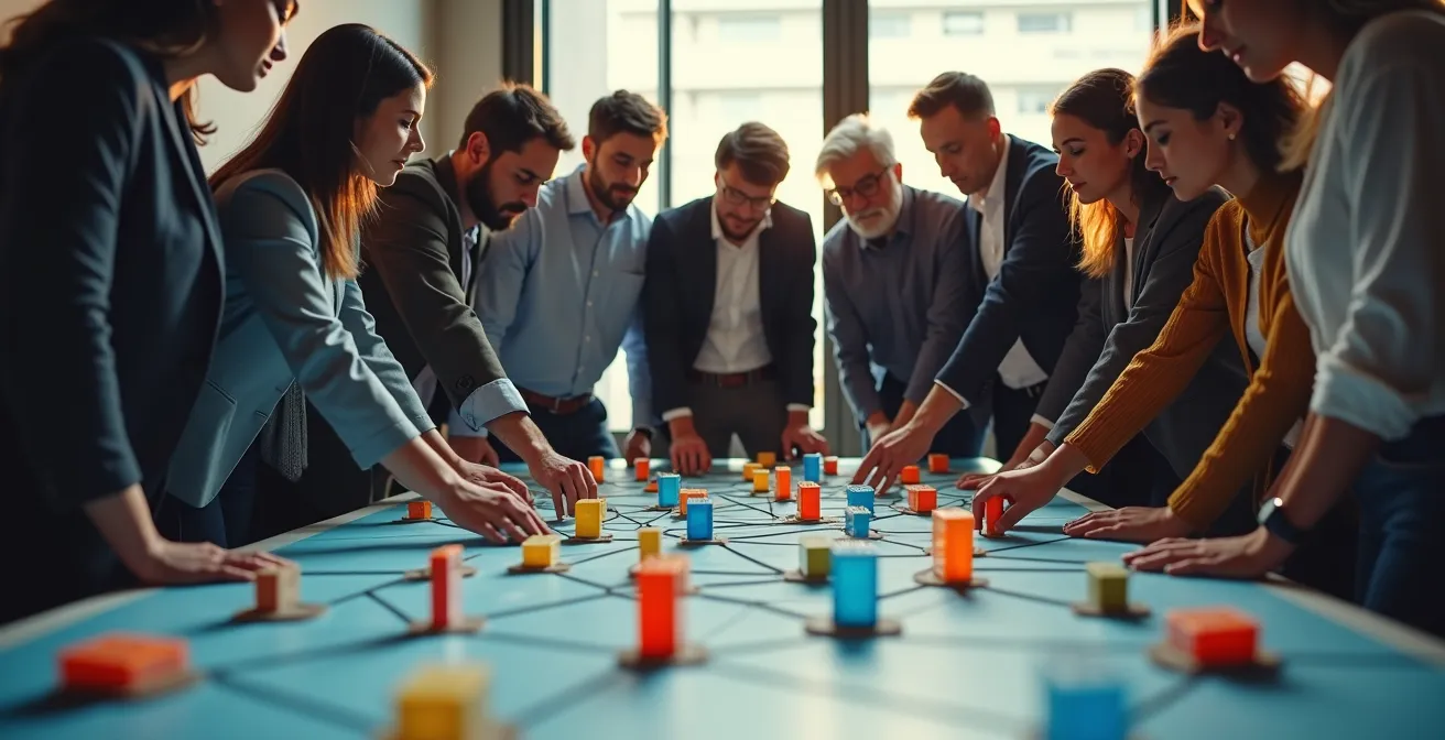 Teams conducting crisis simulation exercises in a war room environment