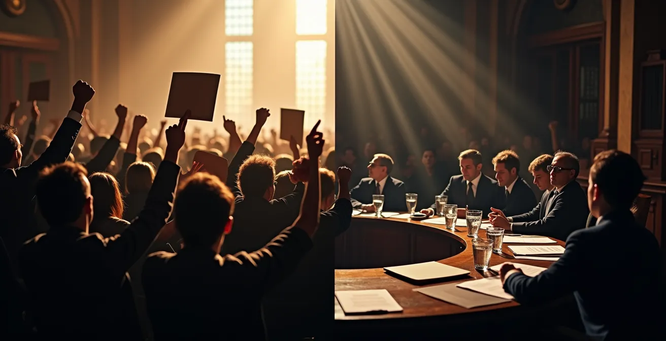 Visual representation of social movement evolution from street demonstrations to legislative chambers