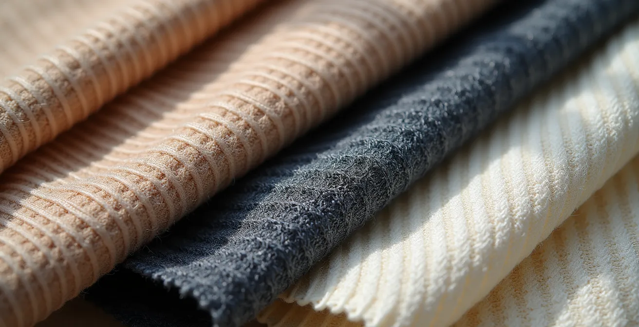 Extreme close-up of luxurious fabric textures showing the quality of stitching, drape, and material composition