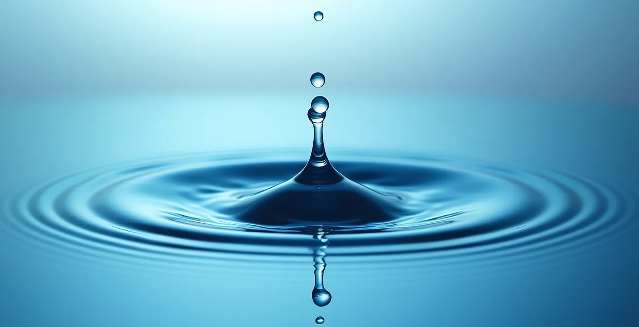 Extreme close-up of water ripples expanding outward from a single droplet impact