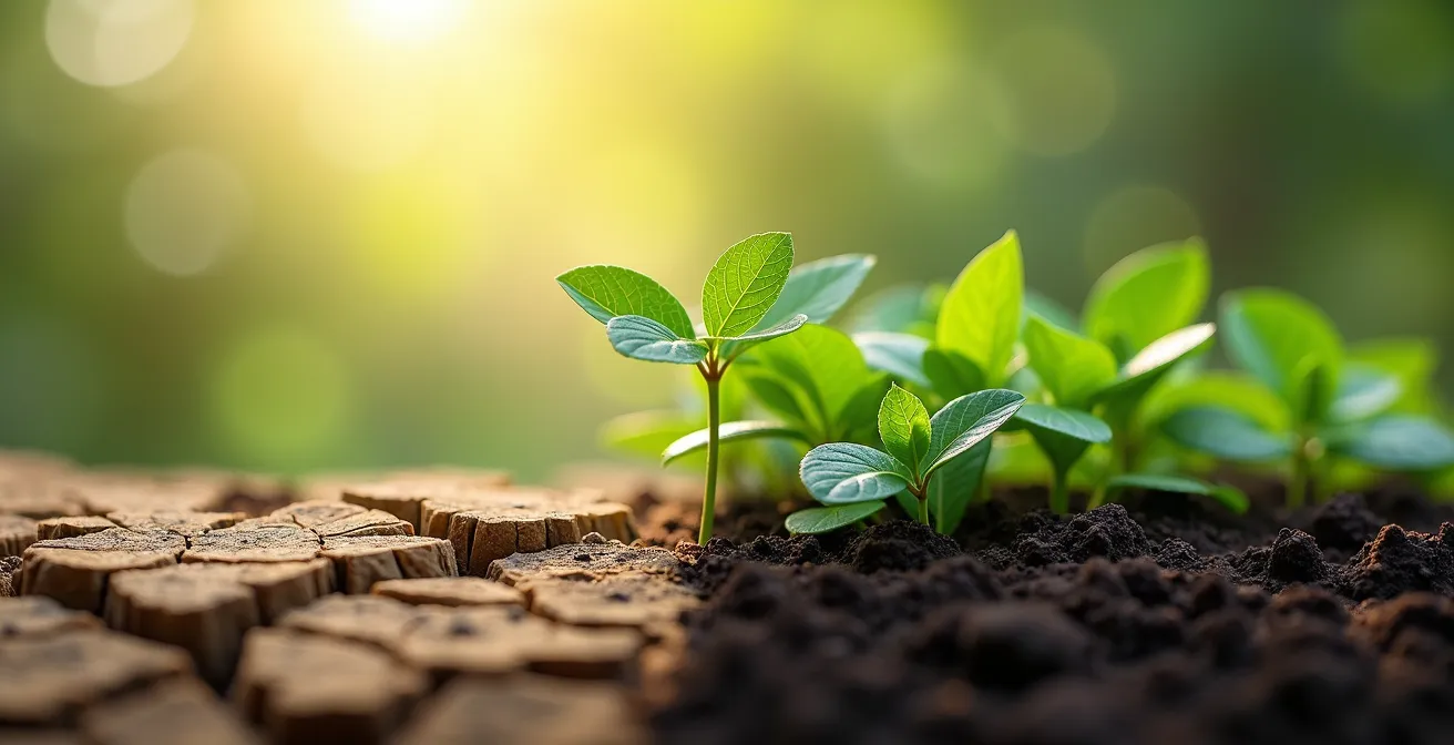 Abstract visualization of stress effects on body showing calm vs stressed states through natural elements