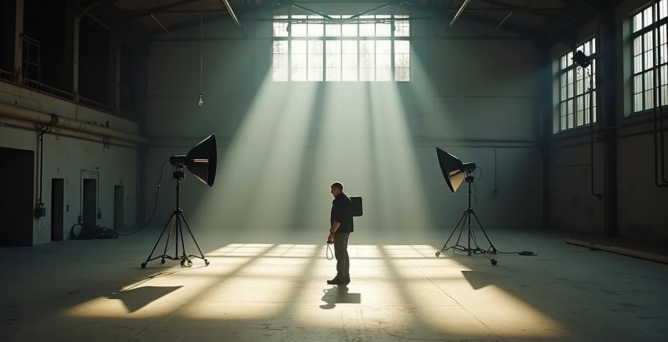 Cinematographer using flags and bounce boards to shape natural window light on a film set