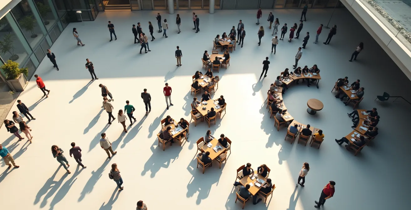 Visual representation of the progression from crowd to team to community dynamics