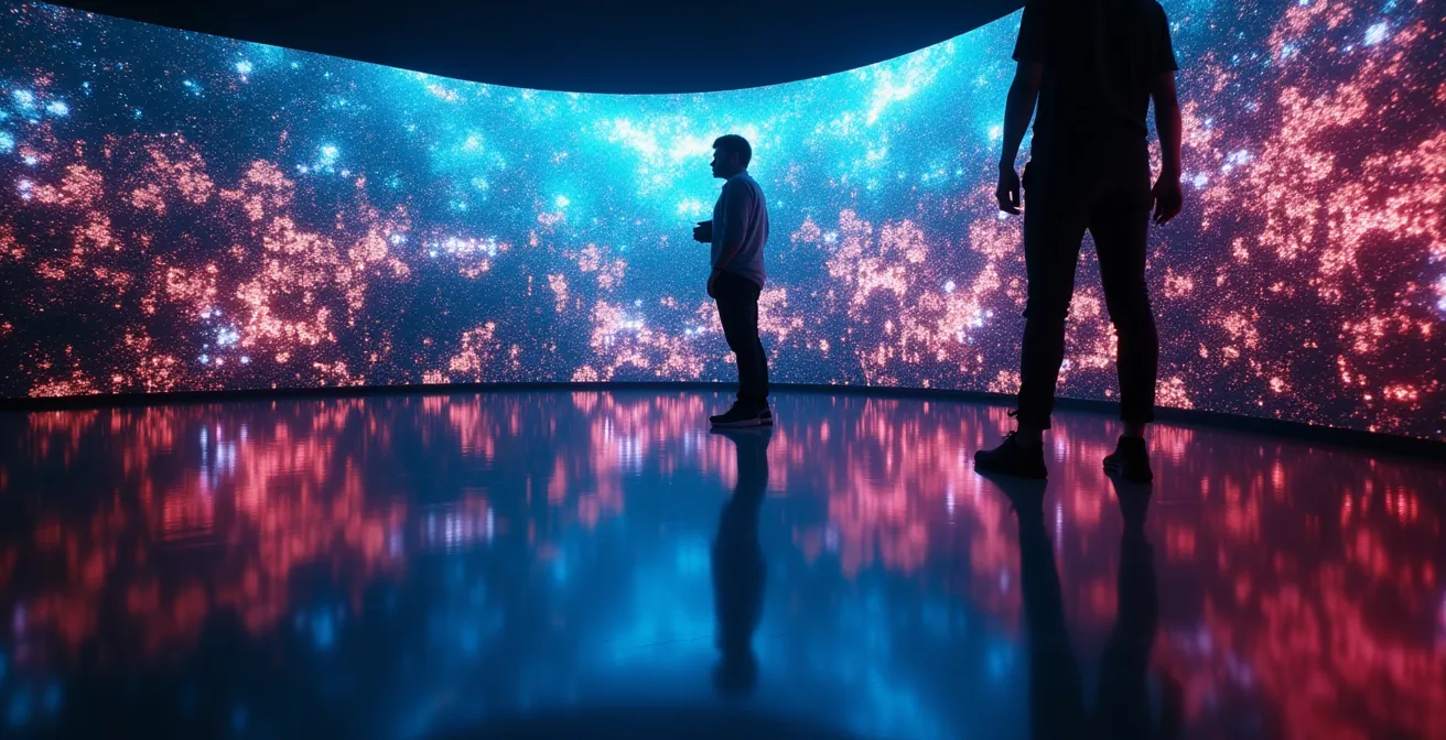 Virtual production stage with LED wall technology creating immersive environments